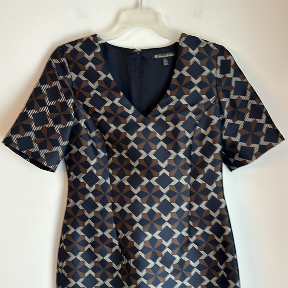 Brooks Brothers Women’s Navy & Brown Geometric Star Print Dress Sz 8 Italy NWOT - Picture 4 of 14